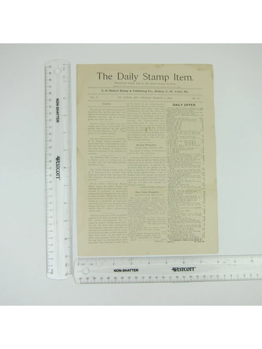 The Daily Stamp Item Collectors Newspaper Magazine Philatelic Antique 1896 RARE